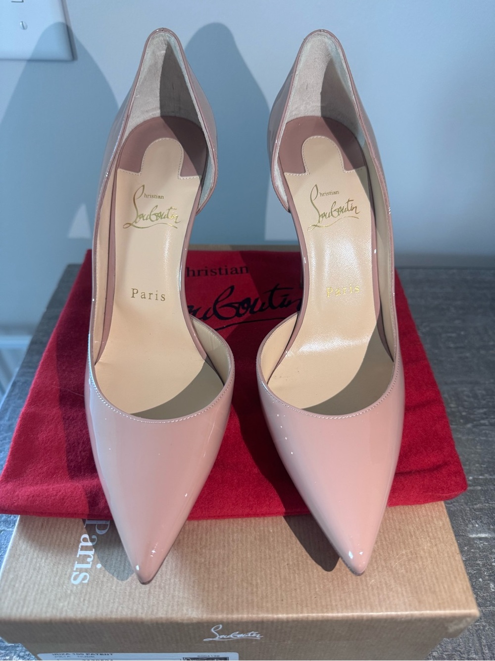 Christian Louboutin Iriza 100 Patent Leather Pointed Pumps Nude